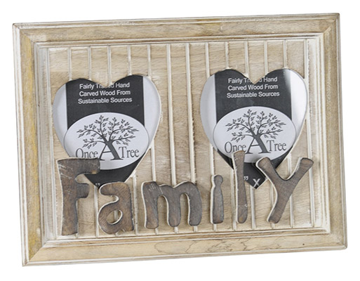 Mango Wood "Family" Double Photo Frame